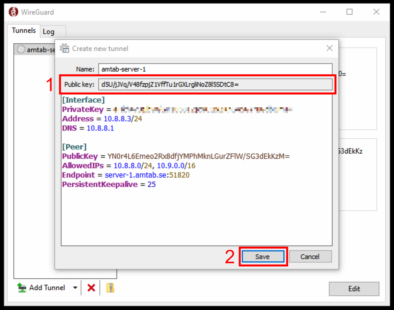 Tunnel configuration with peer settings